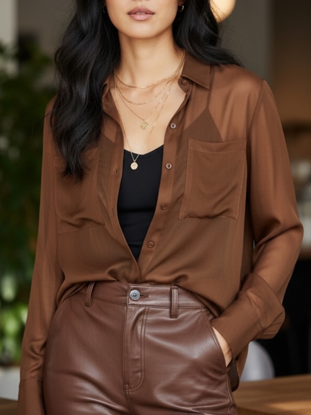 💐NWT💐 Laura Chocolate Brown Semi-Sheer Blouse - size 10